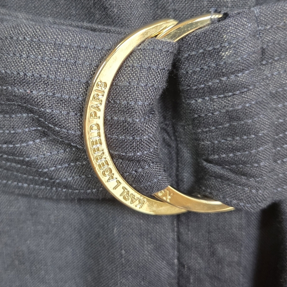 Karl Lagerfeld Dark Blue Belted Linenblend Midi Dress Size 12 - Picture 7 of 9